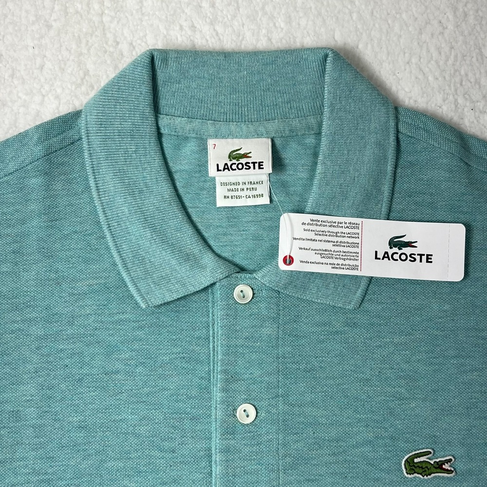 LACOSTE Logo Polo Shirt 100% Cotton‎ Light Turquoise Men's US Size 2XL VTG NWT - Picture 9 of 15